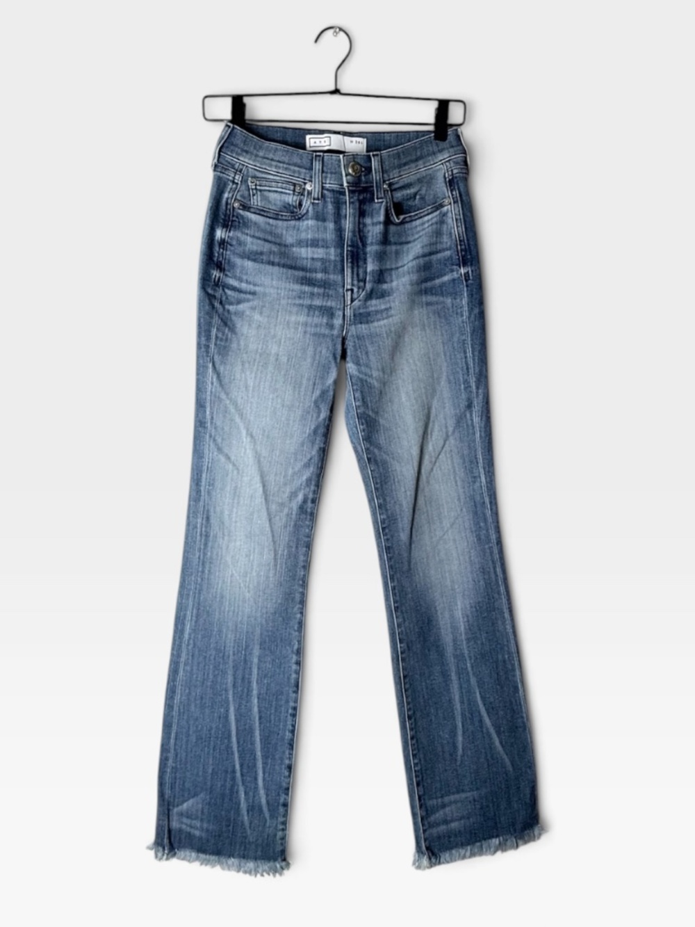 AYR The Bomb Pop Straight-Leg Jeans Raw Frayed Hem Women's Size 26L Blue (V)
